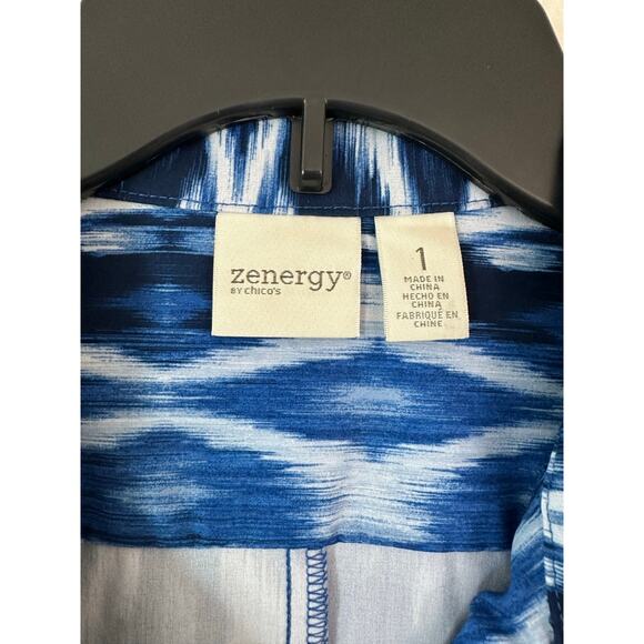 Zenergy Chico's UPF Neem Zip Bungee Dress 1 M Blue Ikat - Picture 7 of 10